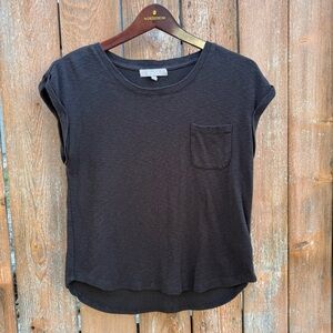 MARLED Women’s Black Charcoal Cap Sleeve Tee Shirt Round Hem Size Small